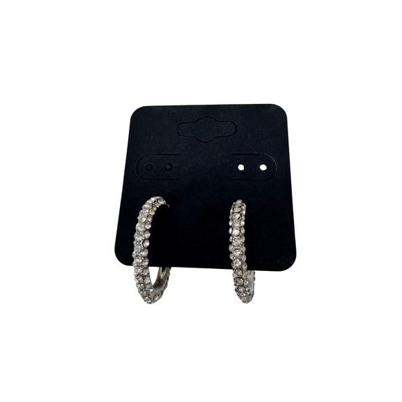 no brand Jewelry - Sparkling Hoop Earrings Crystal Accented Silver Tone Fashion Jewelry Evening Y2K